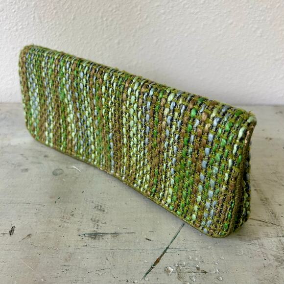 Shiraleah clutch hand bag green tweed fabric satin liner retro office siren - Picture 6 of 11